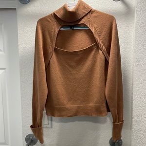 Paige XL Cherise Wool Blend Cutout Turtleneck Sweater. Toffee Bronze color